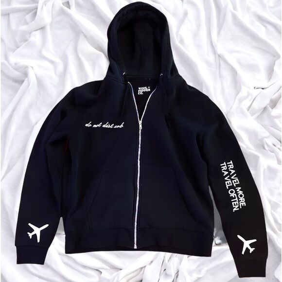 NWT Wool + Pepper Co. PROBABLY JET LAGGED Zip Up Hoodie Sweatshirt - Picture 3 of 5